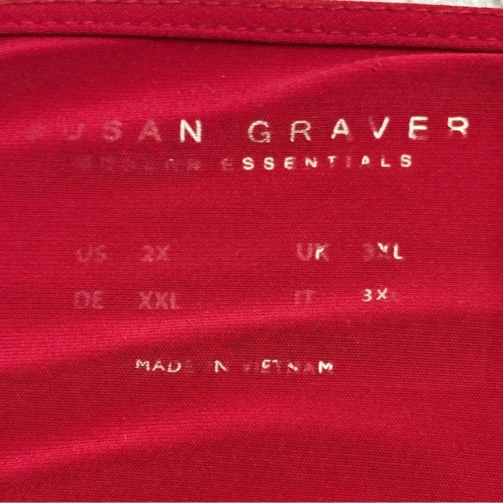 Susan Graver Liquid Knit Top Red Blouse‎ Gathered Fabric 3/4 Sleeve 2X - Picture 3 of 6